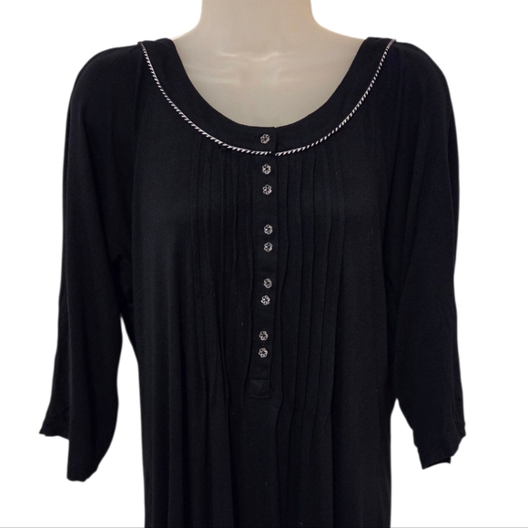 Eileen West Modal Black Long Sleeve Nightgown Pajama Dress Women's Medium Button - Picture 2 of 6
